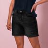 Jeans Feminino Cor Sólida Stretch Slim Fit Shorts Jeans Destroyed