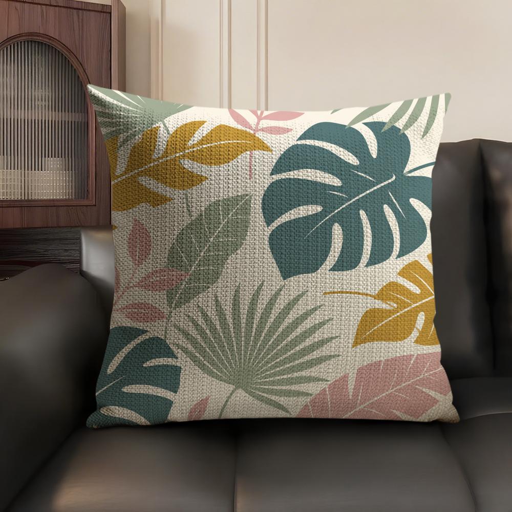 Tropical Rainforest Leaves Cushion Cover Breathable Linen Organic Fabric DoubleSided Printing Sofa Pillow Case Home Decor