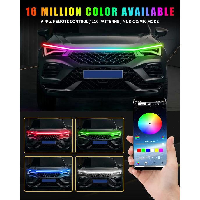 

Scan Start Up Led Hood Light Strip Exterior Car Led Strip Light DRL Dynamic Daytime Running Lights for Car,Truck,SUV,12V 59inch 150cm