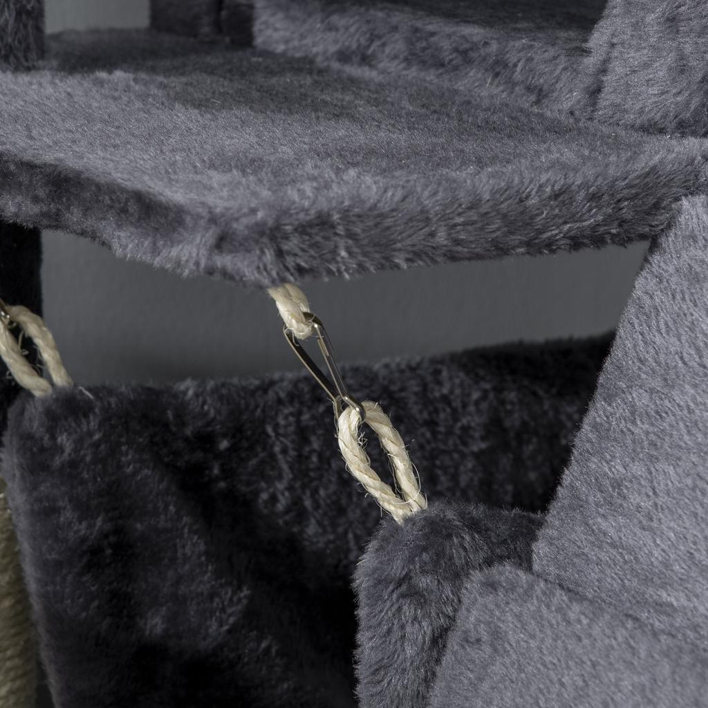 Cat Tree with Cat Scratching Post, Cat House, Hammock, Bed, Tunnel and Ball, 48x48x125 cm, Dark Grey
