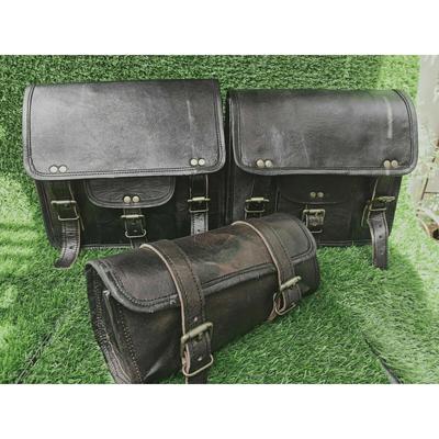 Genine-Bolsa de cuero para sillín de motocicleta, 3 alforjas, bolsa de herramientas para horquilla delantera izquierda y derecha