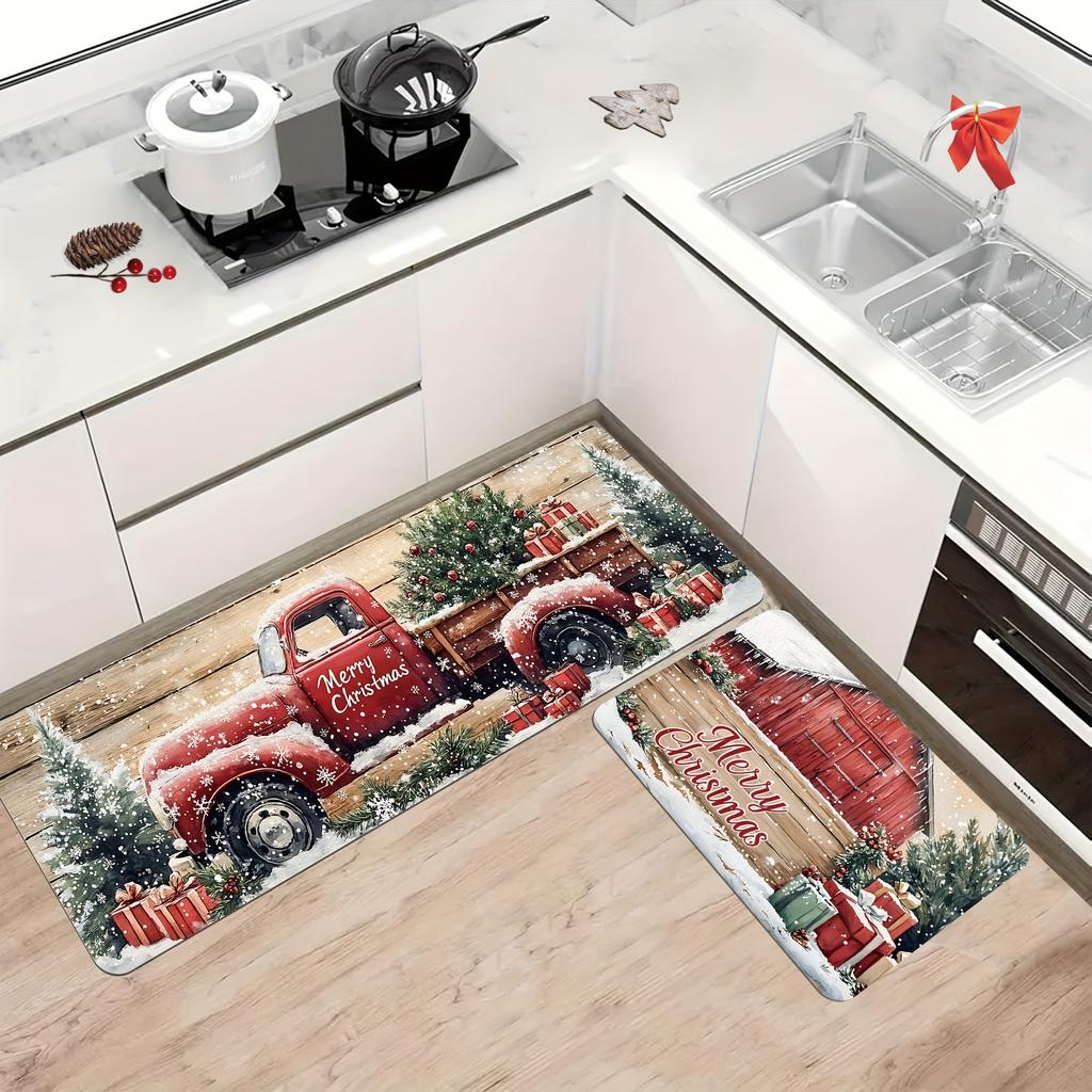 2 Stück Anti-Ermüdungs-Küchenteppiche Weihnachten Wasserdicht Rutschfest Dick Gepolsterte Küchenmatte Schwerlast-Komfort-Stehmatte für Küche