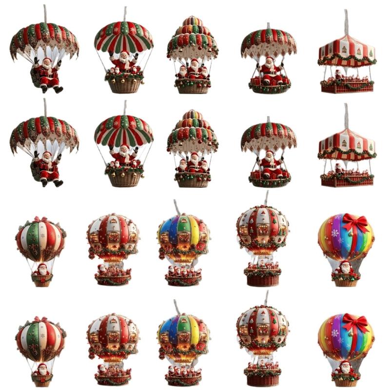 Festival Santa Parachute Hanging Ornament For Holiday Decors And Auto Interior Wooden Christmas Decoration With Reusable Design