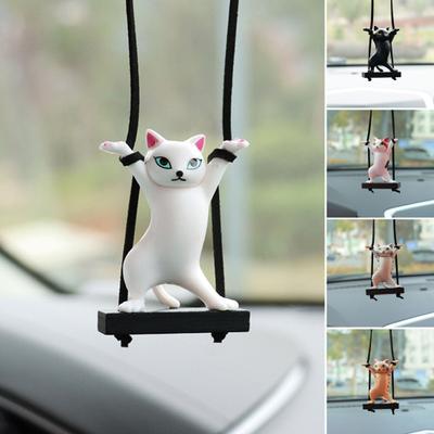 Adorno de gato de resina para coche, adorno colgante de espejo automático, estatuilla de gato oscilante, decoración Interior de coche