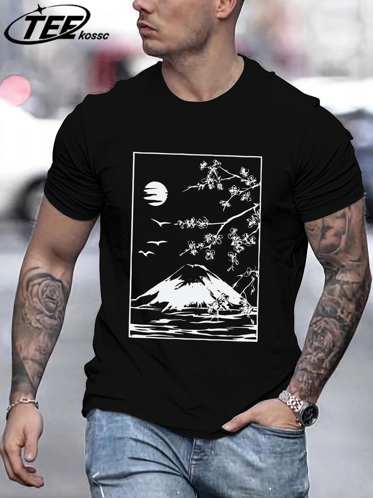 Cherry Blossoms In Mount Fuji Tee Shirts ONeck Loose Short Sleeve Trendy Cotton Sportswear Unisex Comfortable Summer TShirt