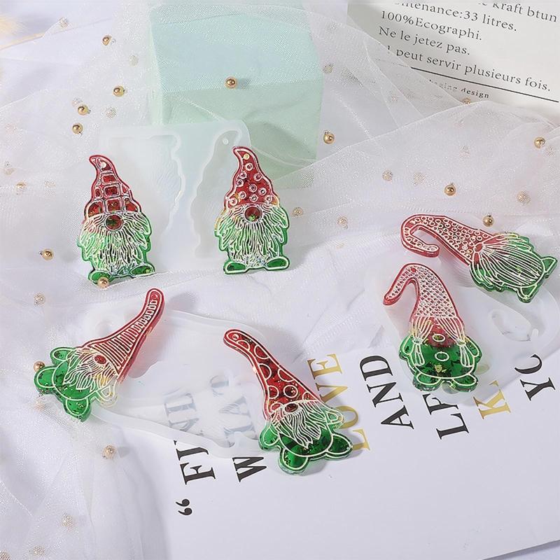 Christmas Santa Silicone Mould Keychain Xmas Tree Hanging Pendant Mold with Hole Luggage Tag Charm Jewelry Making Craft