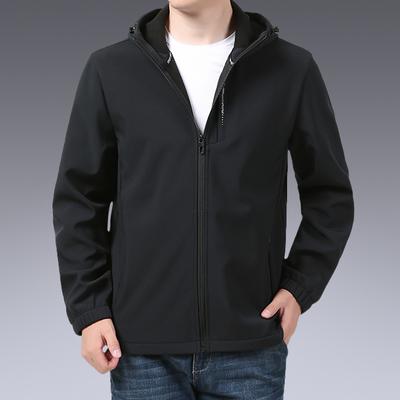 New Soft Shell Jacket Middle-aged and Young Hooded Casual Men's Jacket Autumn Hooded Solid Color Light Coat Top