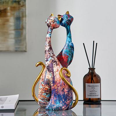 Graffiti Lovers Kattenbeeldjes Koppel Dierenornamenten Hars Beschilderd Kattenbeeld voor Europees Huis Interieur Studie Slaapkamer Decor