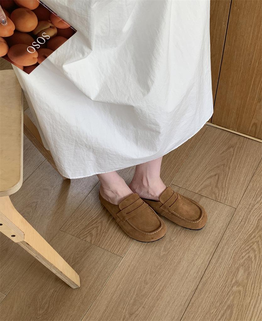 2025 new flat toe slippers muller shoes half tow beanie shoes loafers women