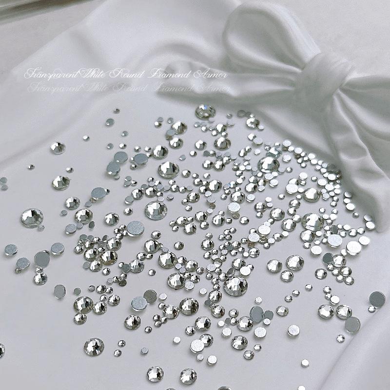 1440-Piece Nail Art Rhinestone Set: Clear, White, AB-Color, Flat-Back, Small & Large for Shiny Nail Decorations.
