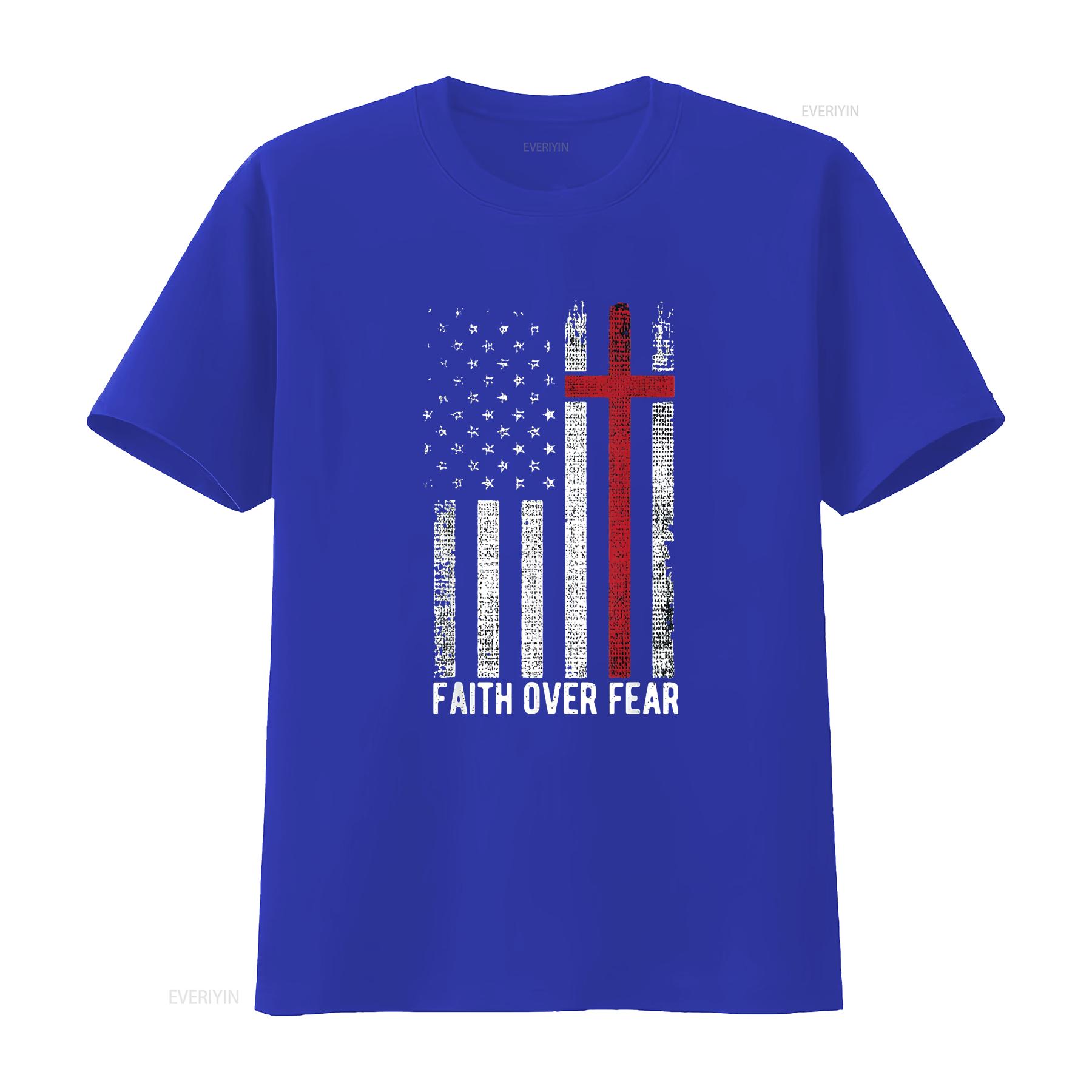 Womens Faith Over Fear American Usa Flag Christian Cross Jesus T Shirt Black 2XL vintage Washed Casual Top For Everyday Wear S