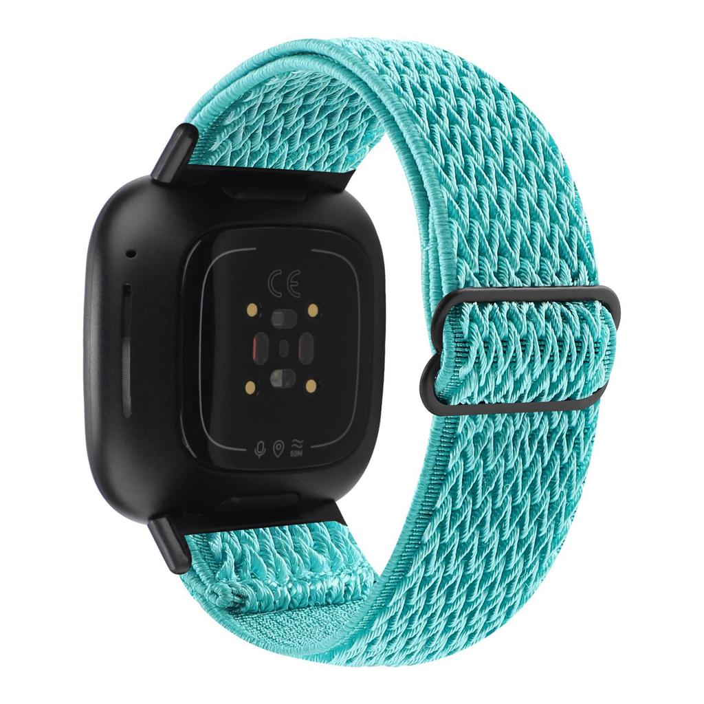 For Fitbit Versa 4/Sense 2 Stretchy Nylon Watch Band Wave Pattern Elastic Braided Replacement Strap