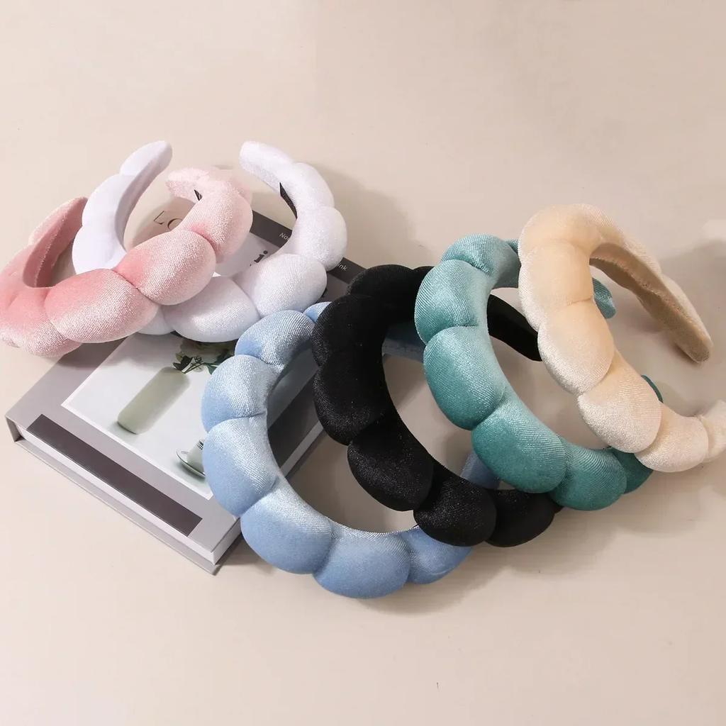 Vintage Velvet Cloud Hair Hoop for Women Girls Sponge Headband Wash Face Wristband Set Spa Bathroom Accessories