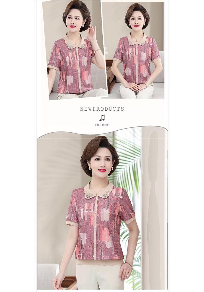 Mom's Summer 2026 Elegant Short-Sleeve T-Shirt for Middle-Aged Women