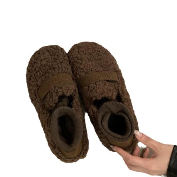 Evening wind fluffy shoes women's outer wear 2025 autumn and winter new Mary Jane plush single shoes soft sole plush warm cotton shoes