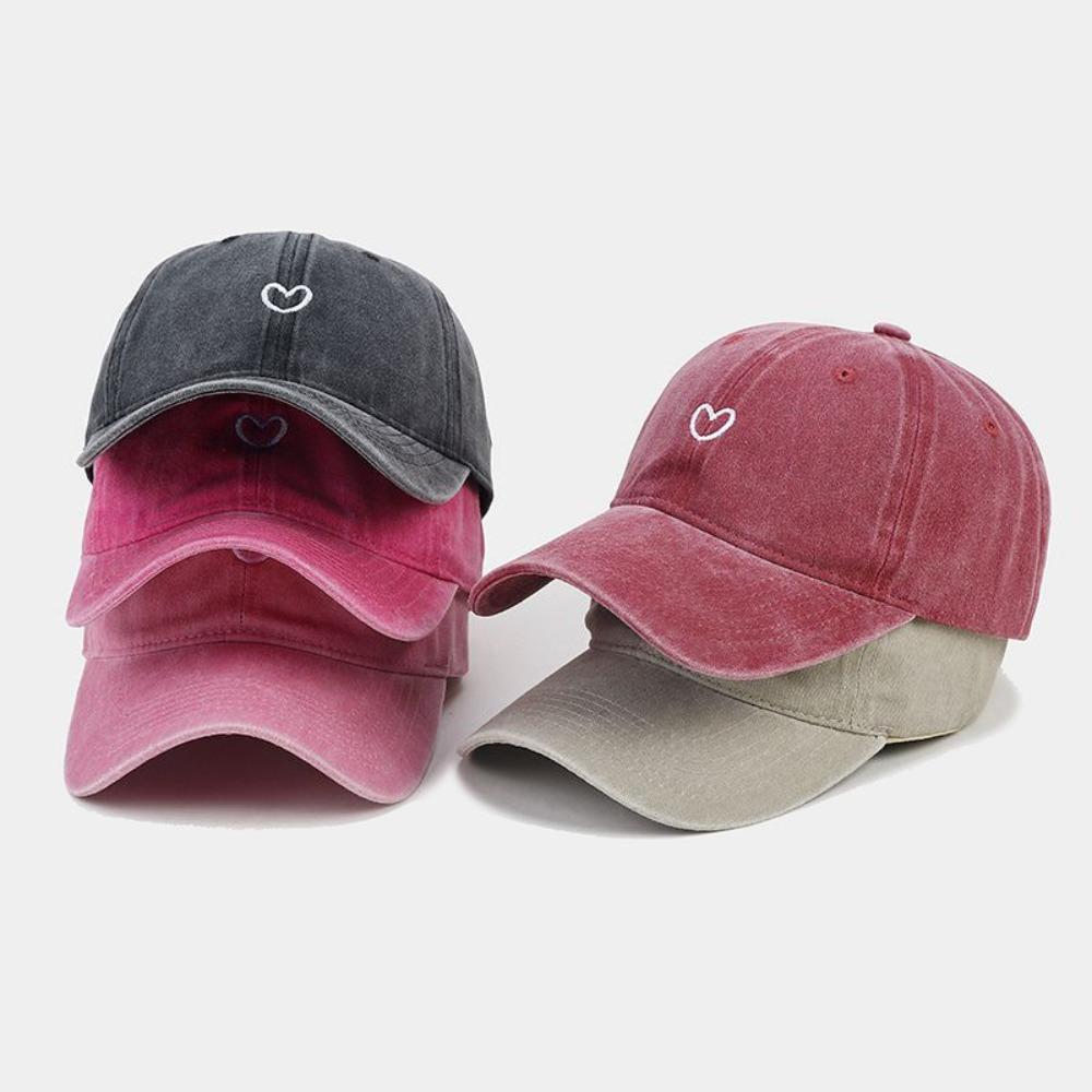 Embroidered Love Baseball Cap Washed Cotton Camping Hat Casual Sunscreen Cap  Women Men