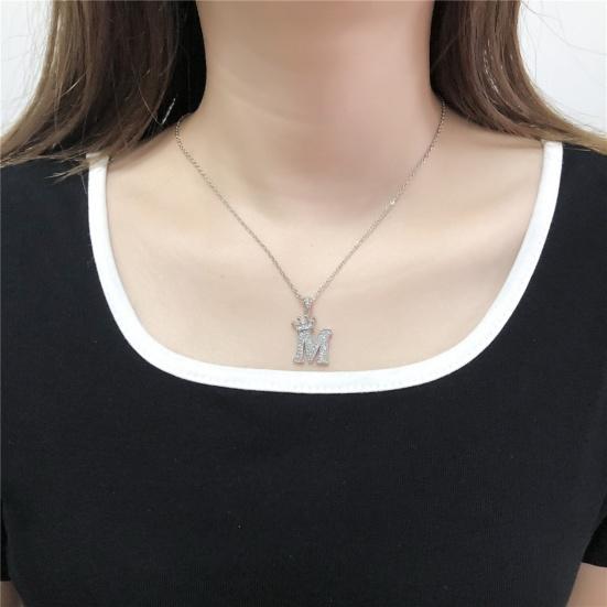 Pendant Necklace Crown 26 Letter Jewelry Sparkling Cubic Zirconia Choker Necklace Birthday Gift