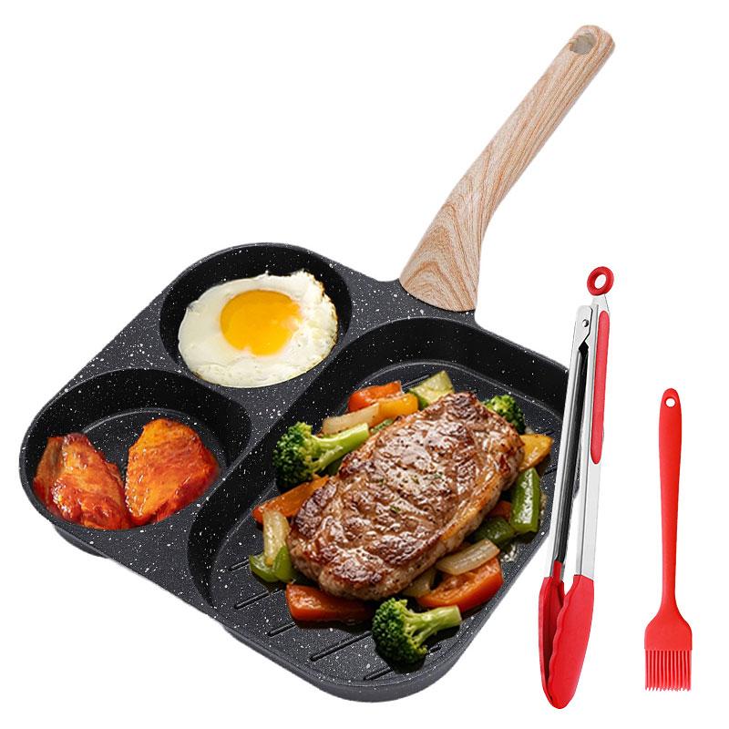 Large 3-In-1 Divided Breakfast Frying Pan Nonstick Egg Omelette Grill Pan Steak Pan Skillet Hamburger Bread Cooking Utensils