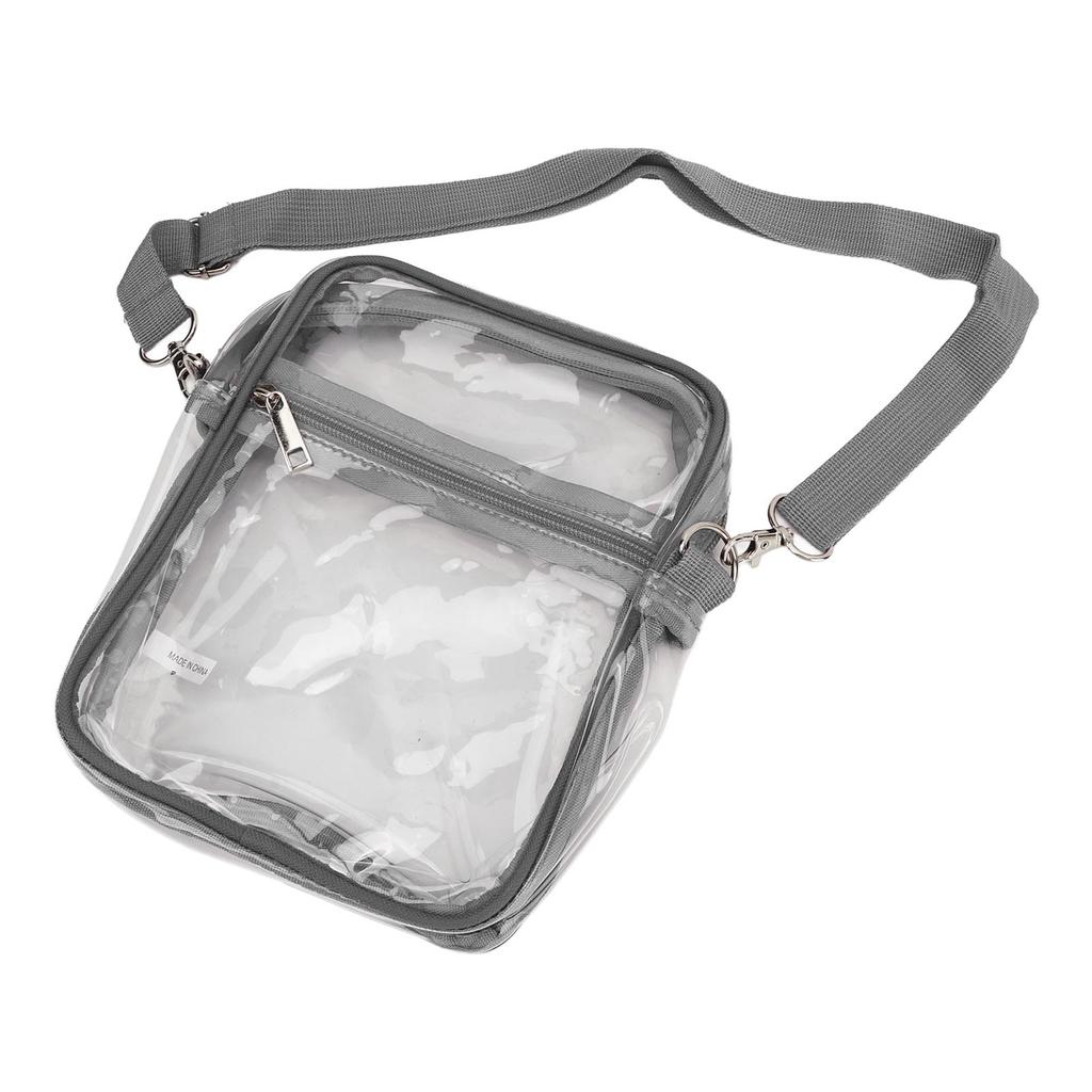 Clear Messenger Bag PVC Transparent Zipper Waterproof Adjustable Purse Messenger Shoulder Bag for Boys Girls Grey