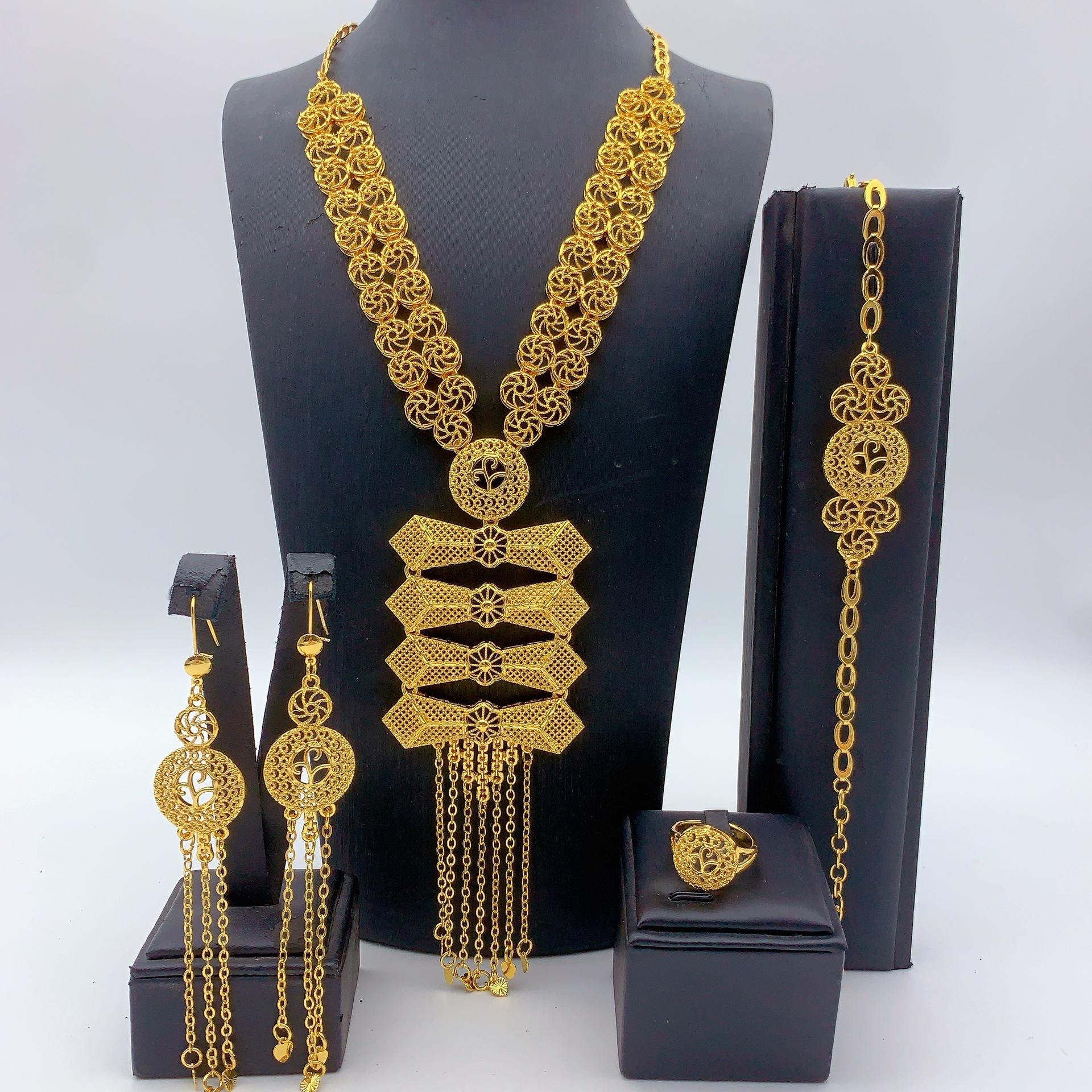 Middle East Dubai Bridal Jewelry Set Copper Gold Plated Circle Necklace Earrings Saudi Wedding Necklace Earrings 2026 55CM