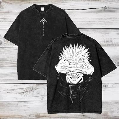 Gojo Satoru Jujutsu Kaisen T-Shirt Gewaschenes Baumwoll-T-Shirt T-Shirt Herren Damen Kleidung Sommer Kurzarm-T-Shirts Streetwear