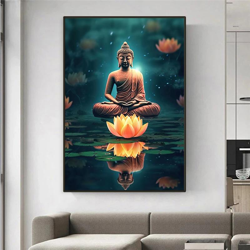 Poster și Print Meditație Budism Religie Zen Pictură pe Pânză Artă de Perete Buddha în Natură Imagine Abstractă pentru Cameră Decor Acasă