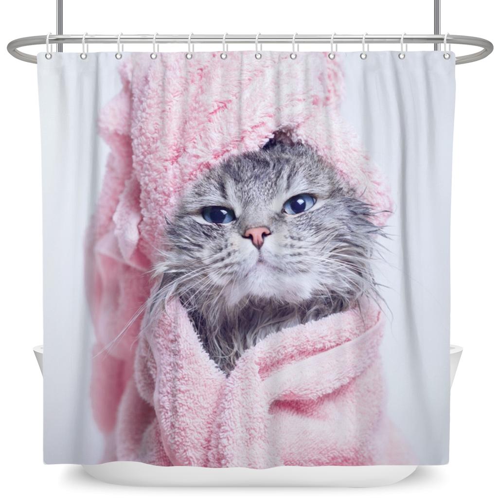 Cortină de duș amuzantă cu pisici, desene animate, pisici drăguțe, câine, cortină de duș pentru copii pentru baie, poliester impermeabil, decor pentru casă, cortine de duș