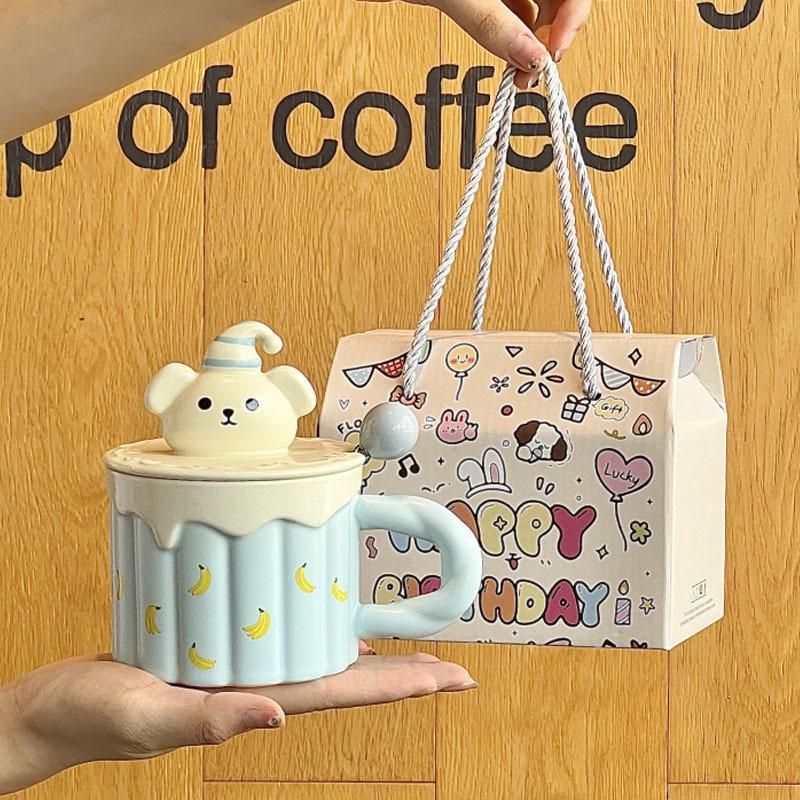 Birthday gifts for girls, high-value cartoon bear cups, cute ceramic mugs, practical gifts for girlfriends