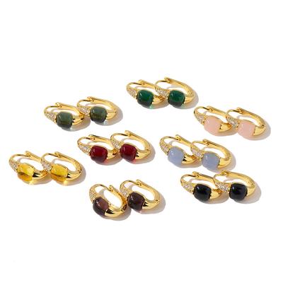 Ins Retro Náušnice Korejská Módní Bižuterie Čtvercové Barevné Křišťálové Drahokamy Diamantové High-End Náušnice