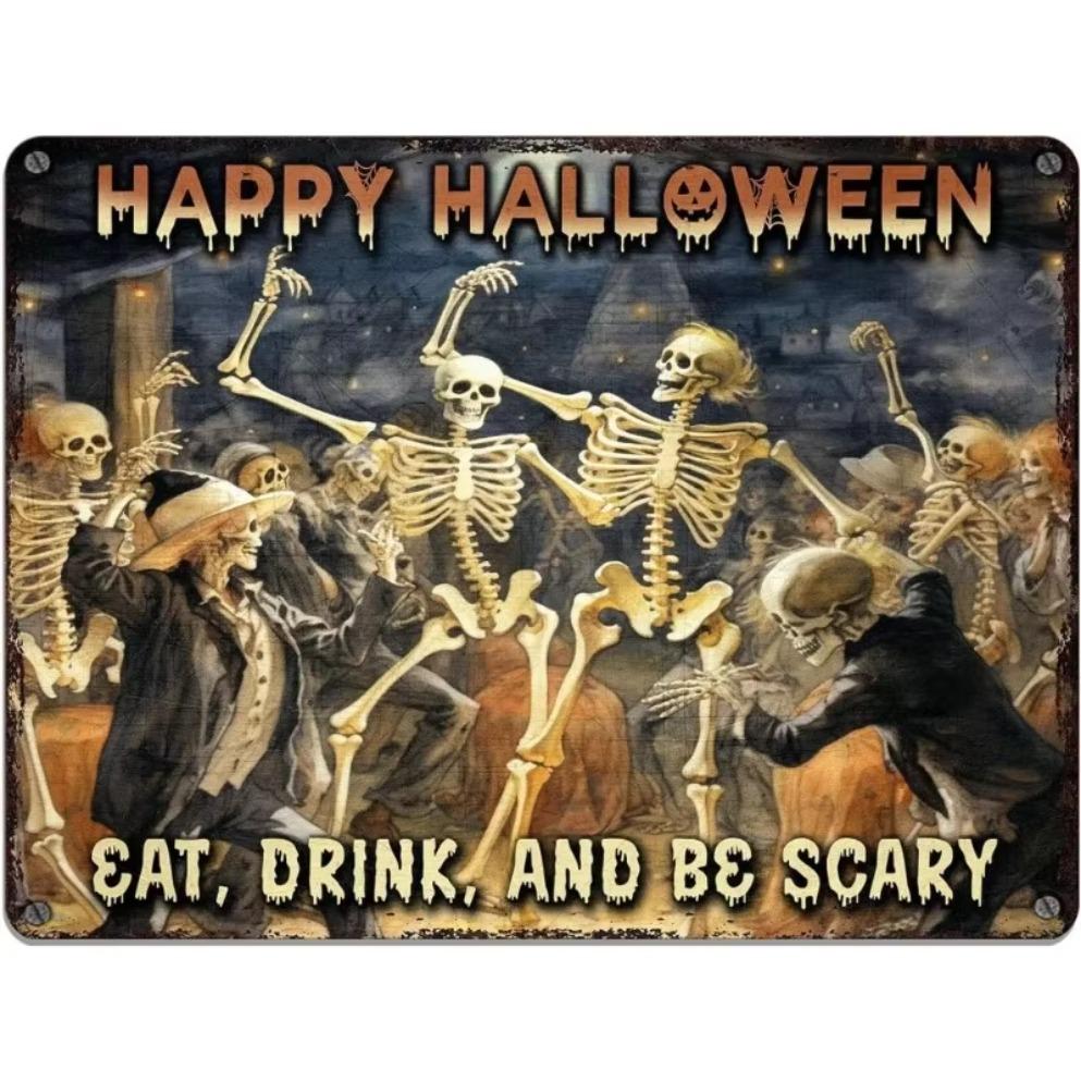 2D 1pc Halloween Haunted House Metal Tin Sign  Gothic Scary Spooky Decor for Halloween Party Garden Yard