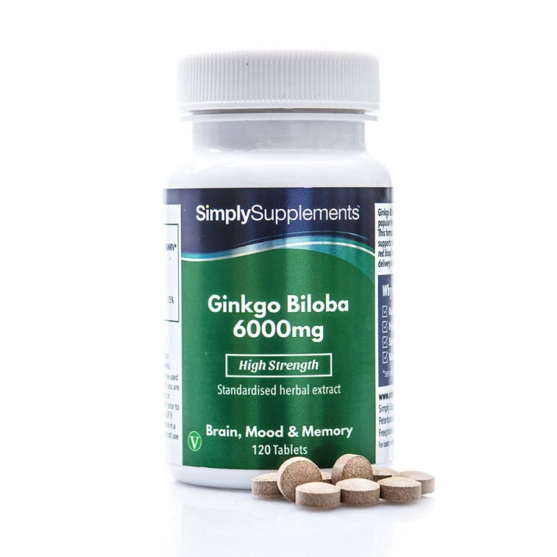 

SimplySupplements Ginkgo Biloba 6000 mg, Brainin, Mood, Memory, 120 Tablets