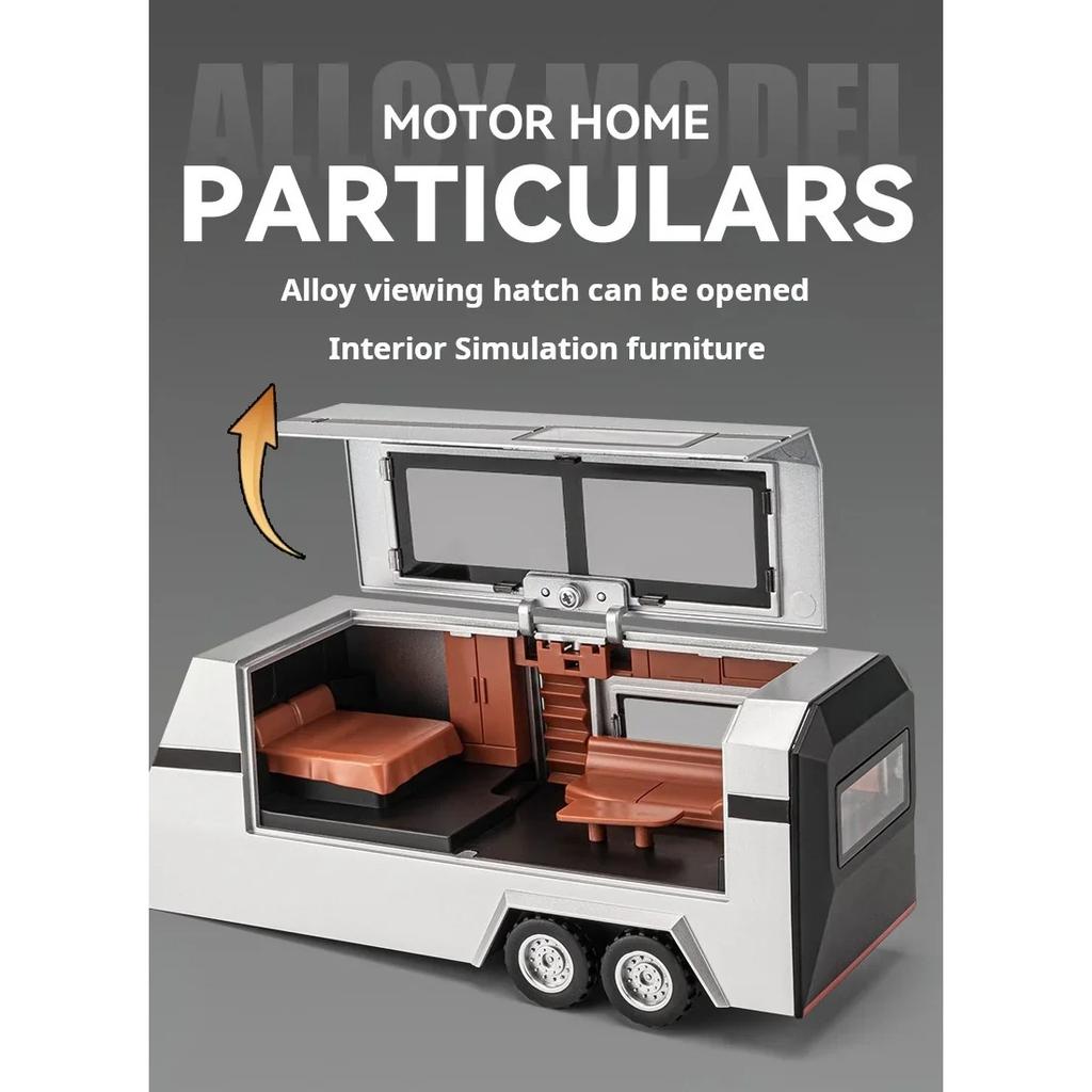1/32 Tesla Trailer Rv Alloy Car Model Table Set Children's Toys Die Cast Collection Car Model Toys