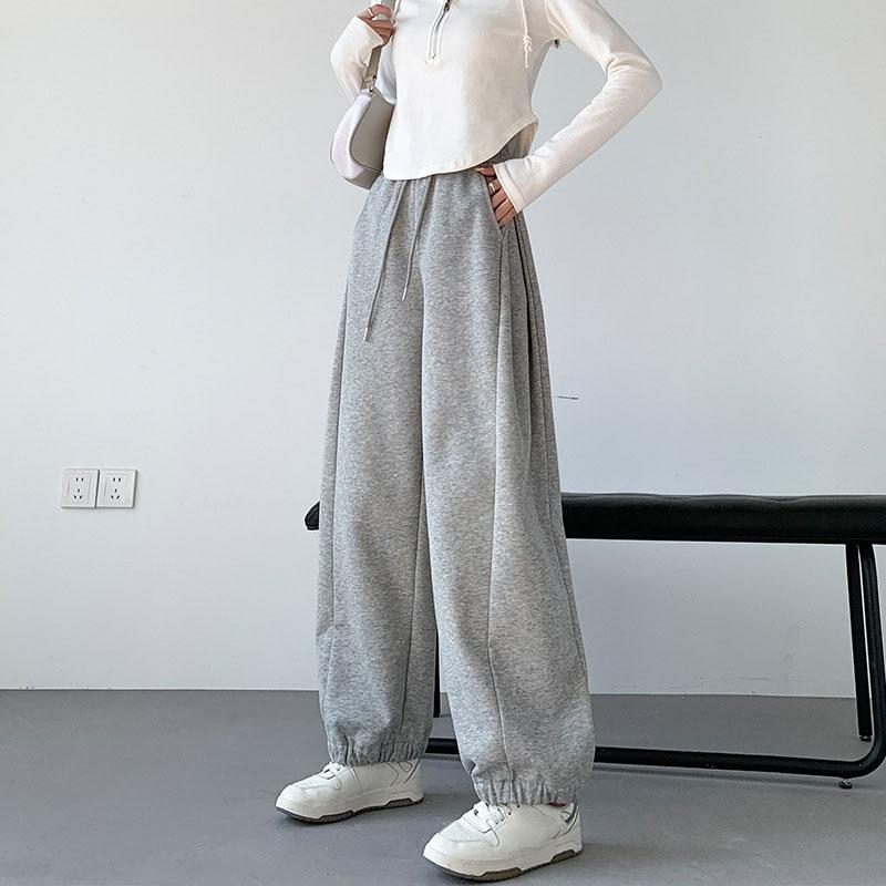 Women's Casual Loose Versatile Sports Pantalones Elastic Waist Drawstring Sweatpants Drapey Feel Straight Leg Pants