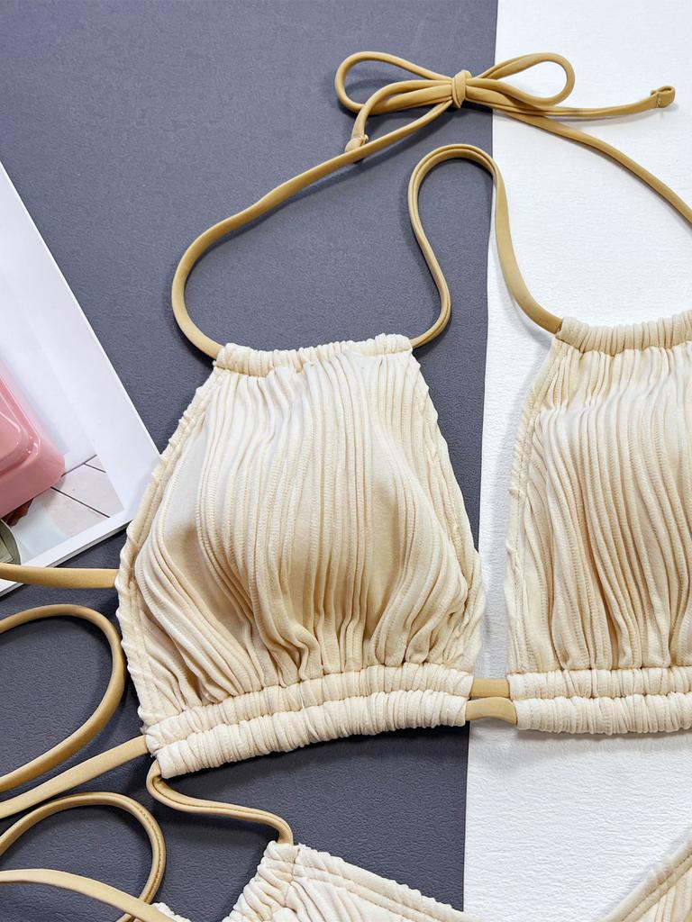 Women's Swimsuit Solid Color Sexy Halter Neck Sexy Backless One-piece Swimsuit Side Tie Split Swimsuit Beachwear Bathing Suits
