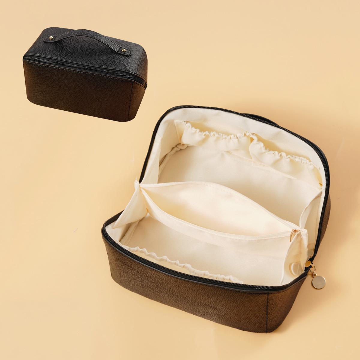 

Кожа Пу Однотонная Большая Вместимость Косметичка Портативный Дорожный Чехол Косметика чёрный