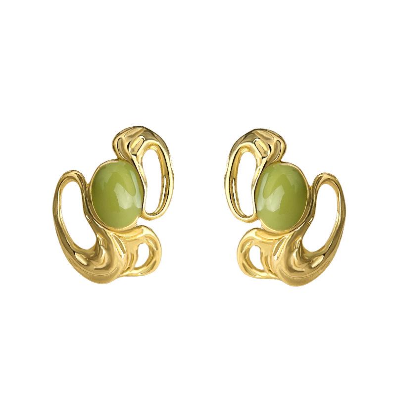 18K Gold Enamel Drip Glaze Irregular Stud Earrings - Light Luxury Niche Design