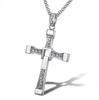 316L Stainless Steel Fast and Furious Movies Actor Dominic Toretto Rhinestone Cross Crystal Pendant Chain Necklace Men Jewelry