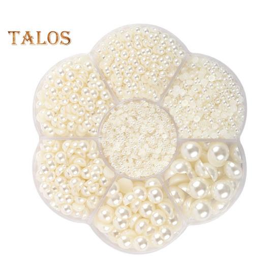 

5600 шт. Напівкруглі штучні перли, намистини з плоскою задньою стороною, об’ємні з коробкою для зберігання, різні розміри, фальшиві перлинні намистини для виготовлення власноруч нейл-арту для телефону бежевий