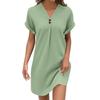 Women's Fashion V-neck Solid Color Pullover Casual Button Dress