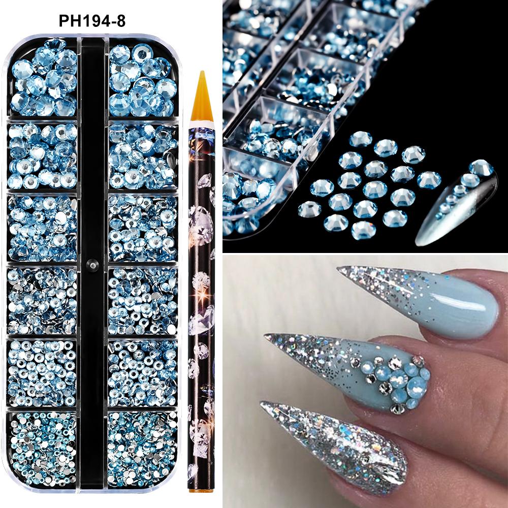 12Grids(6000pc) 3D Resin Nail Art Rhinestones+Tools 2mm Brilliant Diamond Nail Charms DIY Clothes Phone Case Manicure Accessory