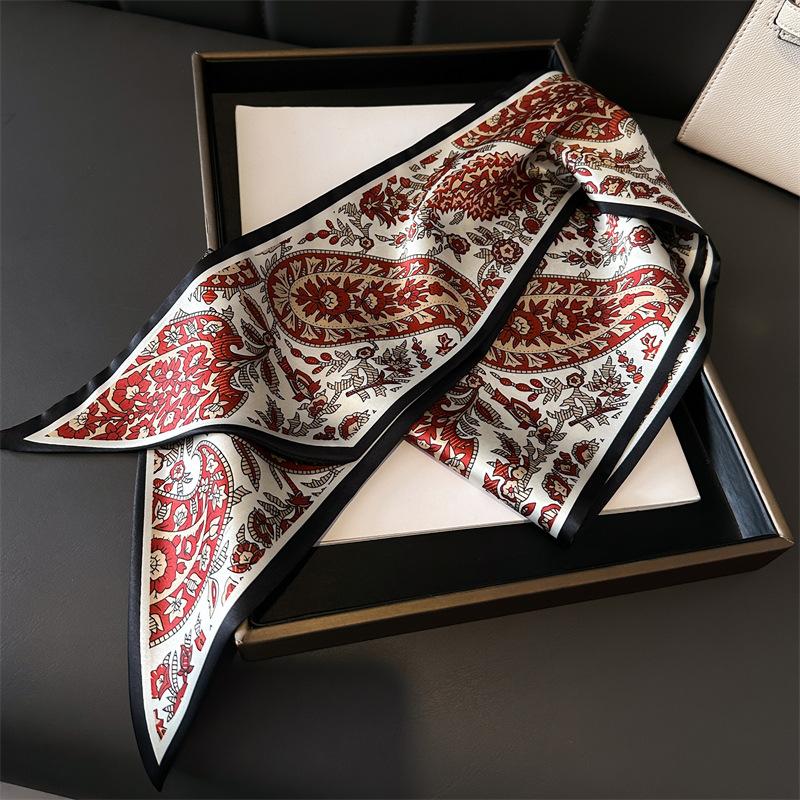 

Neck Protection Fashion Double-Layer Scarf Decorative Silk Scarf Commuting Spring And Summer Diagonal Cashew Nut Scarf Versatile Thin Streamer 147x14cm