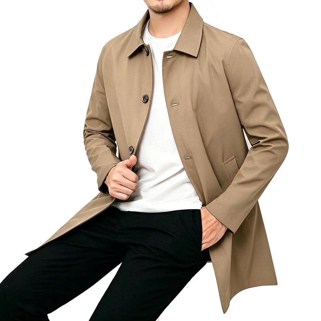 Men's High-Grade Mid-Length Casual Windbreaker Lapel Jacket for Spring, Summer, and Autumn