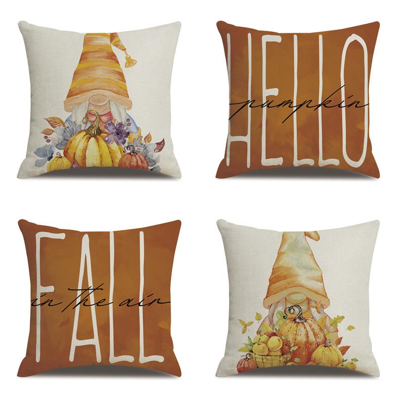Thanksgiving Linen Pillowcase Autumn Pumpkin Print Pillow Cushion Cover