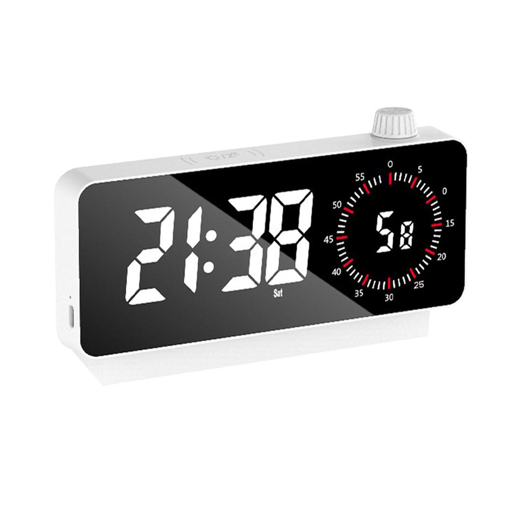 LED Digital Alarm Clock Portable Mirror for Table Home Decoration White
