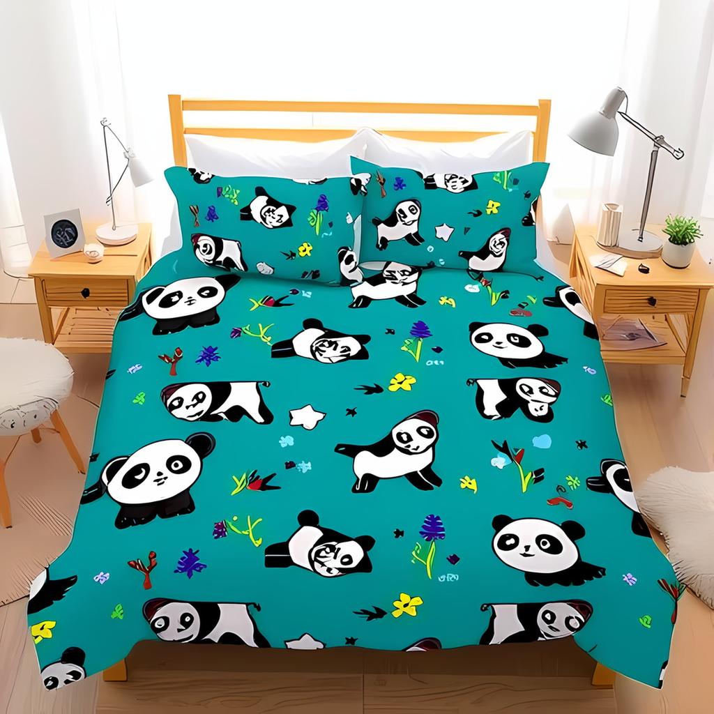 Comforter Cartoon Panda Bedding Set Adorable Animal Pattern Set Suitable For Boys And Girls Queen Size Warm Soft Breathable
