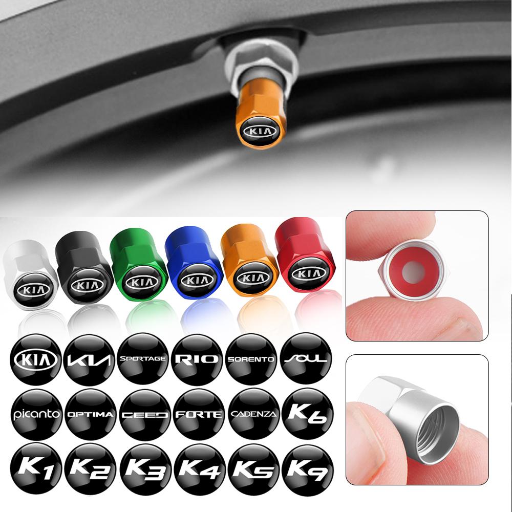 AAKM8 4Pcs Car Tire Valve Cap Aluminum Tyre Wheel Stem Air Valve Cap For KIA Ceed Sorento K3 Rio Sportage Soul Picanto Cadenza Cerato
