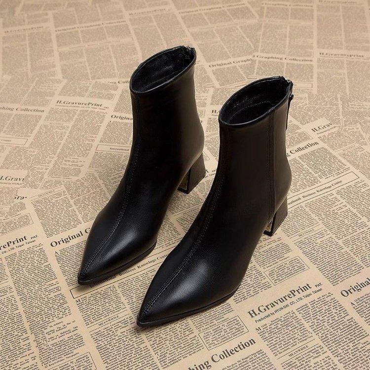 2026 Short Boots Women s Spring and Autumn French Coarse Boots Pointed High Heels Autumn and Winter Women s Shoes 35