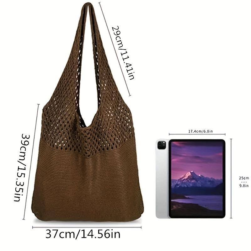 fashion Aesthetic Hollow Out Crochet Bag, Large Capacity Shoulder Bag, Simple Knitted Tote Bag For Women