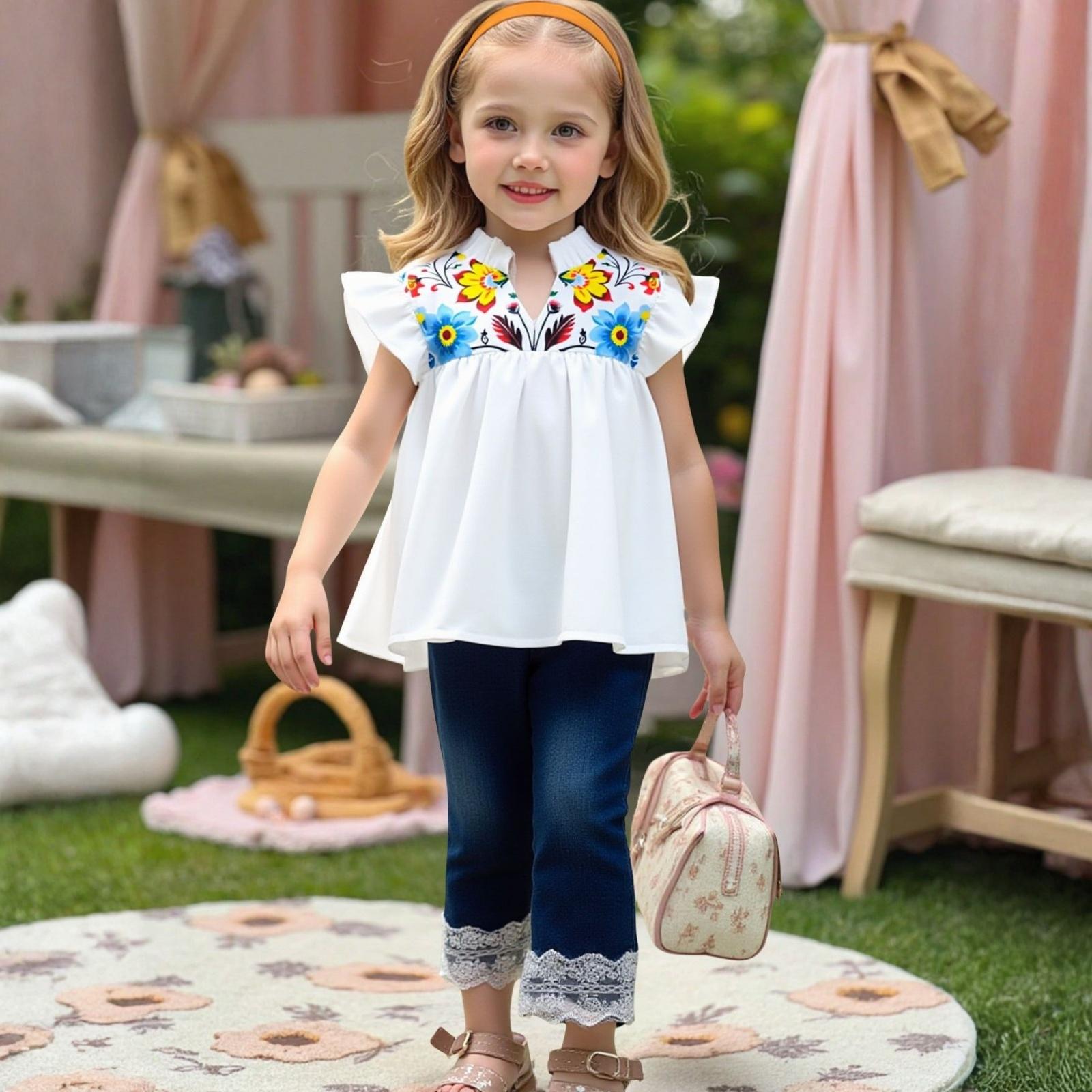 

Toddler Kids Cute Top & Jeans Outfit Set For Boys & Girls 100 белый