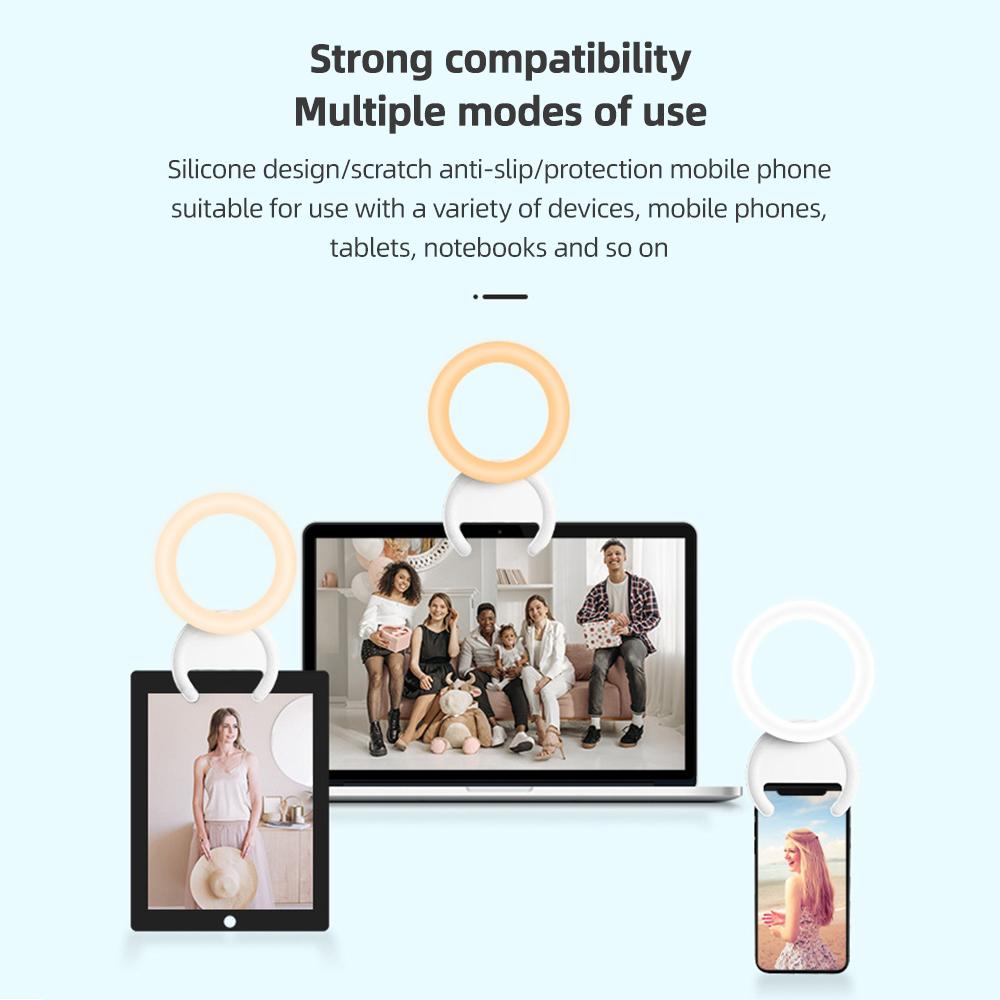 10 cm/4 Zoll Telefon-Ringlicht, 2 W, zweifarbig, Selfie-Licht, Clip-on-Telefonlicht, 3000 K–7000 K Farbe